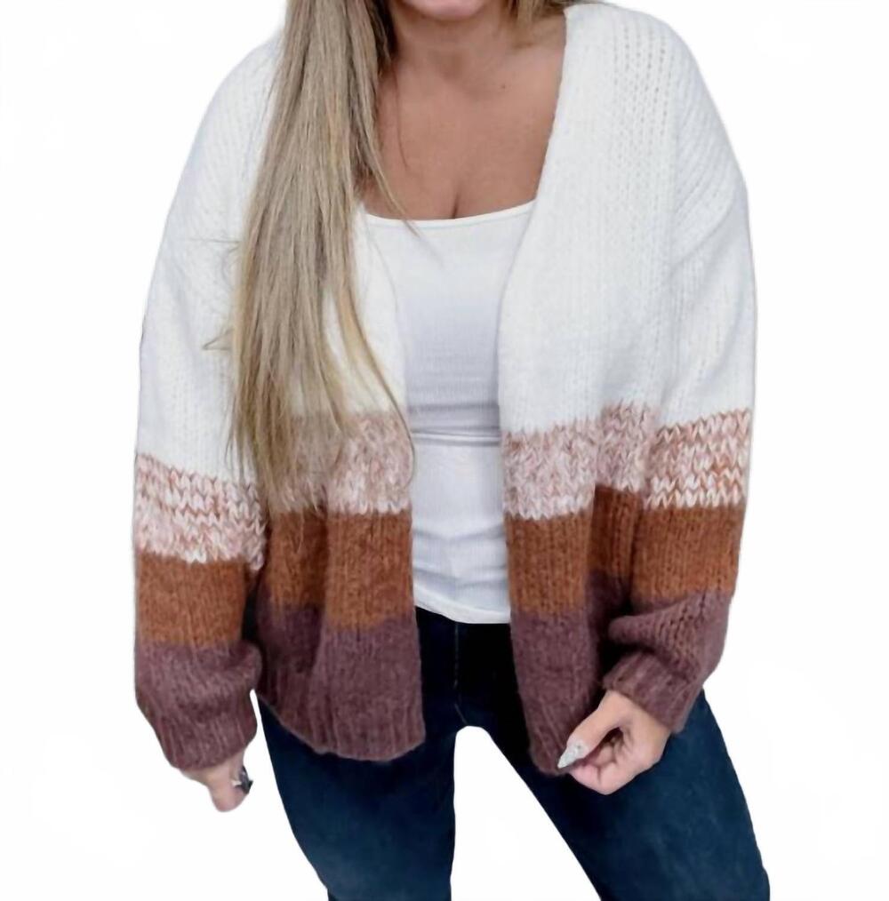 NEW TREND:NOTES cozy boho striped sweater cardigan in brown combo